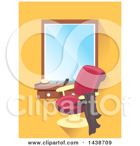 Clipart of a Barber Shop Chair by a Mirror and Counter - Royalty Free Vector Illustration by BNP Design Studio