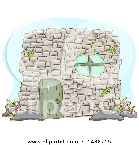 Clipart of a Sketched Adobe Brick House - Royalty Free Vector Illustration by BNP Design Studio