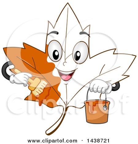 Clipart of a Happy Maple Leaf Character Painting Itself Autumn Orange - Royalty Free Vector Illustration by BNP Design Studio