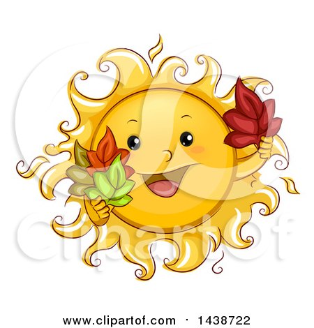 Clipart of a Happy Sun Mascot Holding Autumn Leaves - Royalty Free Vector Illustration by BNP Design Studio