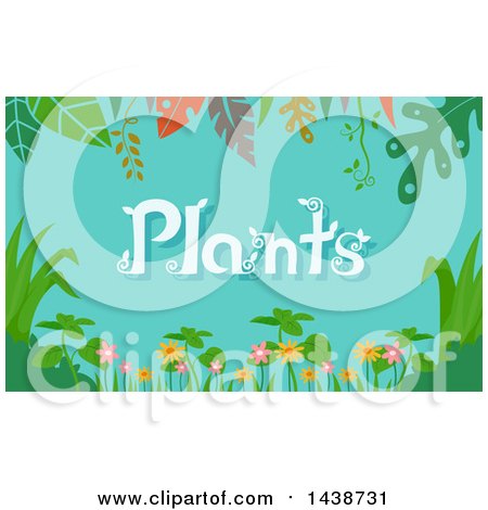 Clipart of a Border of Rainforest Foliage and Plants Text on Blue - Royalty Free Vector Illustration by BNP Design Studio