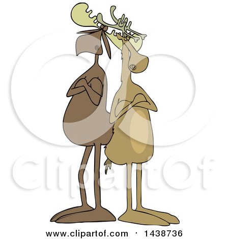Clipart of a Cartoon Moose and Reindeer with Folded Arms, Standing Back to Back - Royalty Free Vector Illustration by djart