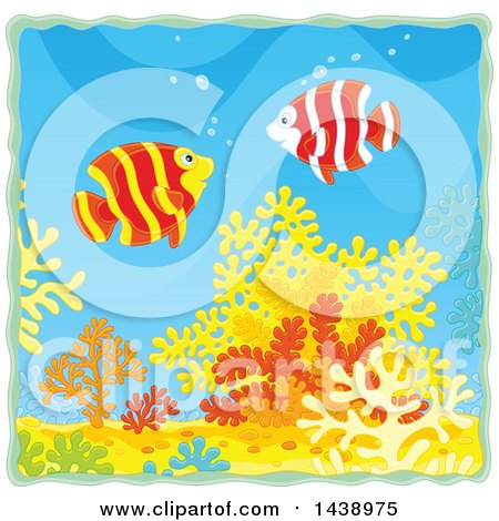 Clipart of Banded Angelfish over Corals - Royalty Free Vector Illustration by Alex Bannykh
