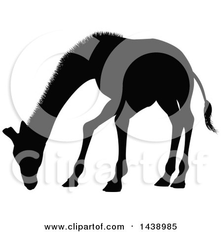 Clipart of a Black Silhouetted Giraffe Grazing - Royalty Free Vector Illustration by AtStockIllustration