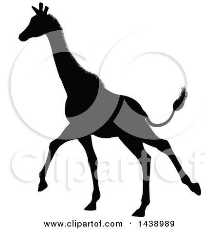 Clipart of a Black Silhouetted Giraffe Running - Royalty Free Vector Illustration by AtStockIllustration