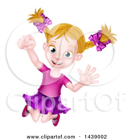 Clipart of a Happy Blond White Girl Jumping - Royalty Free Vector Illustration by AtStockIllustration