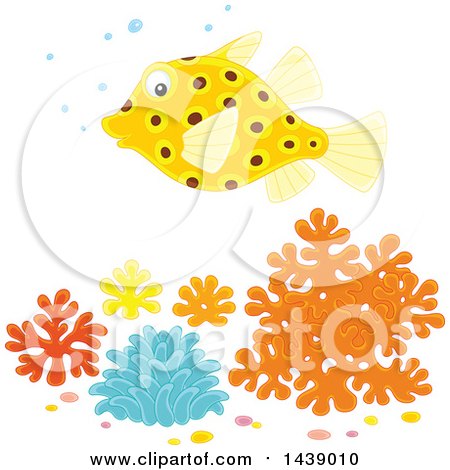 Clipart of a Spotted Puffer Blow Fish over Corals - Royalty Free Vector Illustration by Alex Bannykh