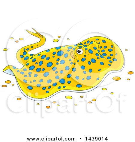 Clipart of a Cartoon Bluespotted Stingray Swimming - Royalty Free Vector Illustration by Alex Bannykh
