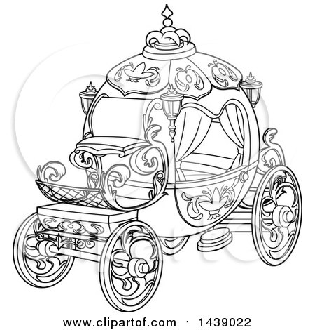 Clipart of a Black and White Lineart Cinderella Story Carriage - Royalty Free Vector Illustration by Pushkin