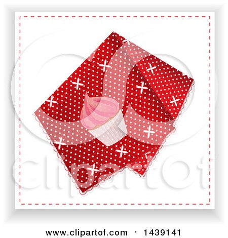 Clipart of a Red Polka Dot Handkerchief with a Cupcake - Royalty Free Vector Illustration by elaineitalia