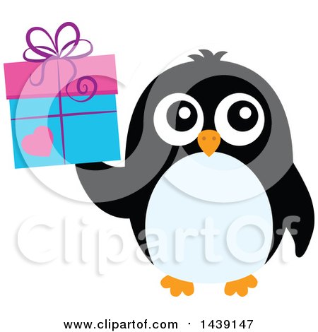 Clipart of a Penguin Holding a Valentien Gift - Royalty Free Vector Illustration by visekart
