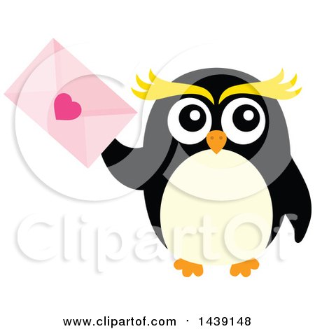 Clipart of a Male Penguin Holding a Valentine Love Letter - Royalty Free Vector Illustration by visekart