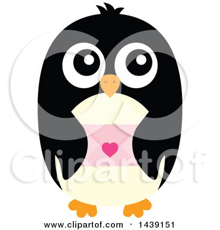 Clipart of a Male Penguin Holding a Love Letter or Valentine - Royalty Free Vector Illustration by visekart