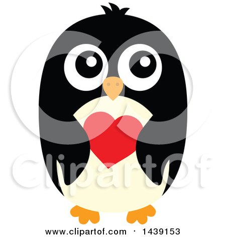 Clipart of a Male Penguin Holding a Heart - Royalty Free Vector Illustration by visekart