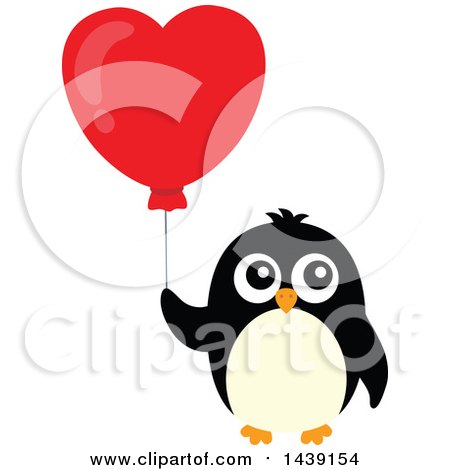 Clipart of a Penguin with a Valentine Heart Balloon - Royalty Free Vector Illustration by visekart