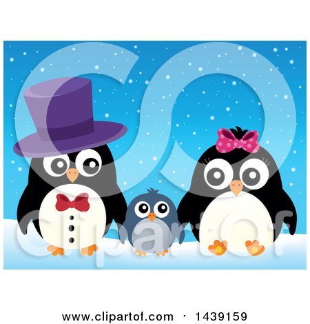 Clipart of a Penguin Family in the Snow - Royalty Free Vector Illustration by visekart