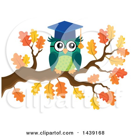 Clipart of a Professor Owl on an Autumn Tree Branch - Royalty Free Vector Illustration by visekart