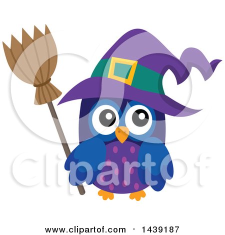 Clipart of a Purple Witch Owl - Royalty Free Vector Illustration by visekart