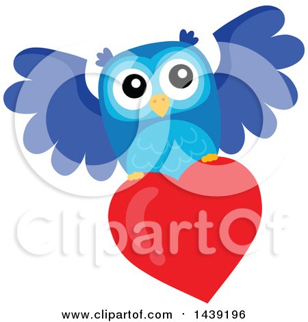 Clipart of a Valentine Owl Flying with a Love Heart - Royalty Free Vector Illustration by visekart