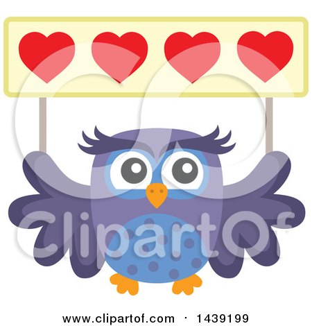 Clipart of a Valentine Owl Holding up a Heart Banner - Royalty Free Vector Illustration by visekart