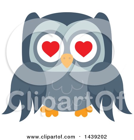 Clipart of a Valentine Owl Flying with Heart Eyes - Royalty Free Vector Illustration by visekart