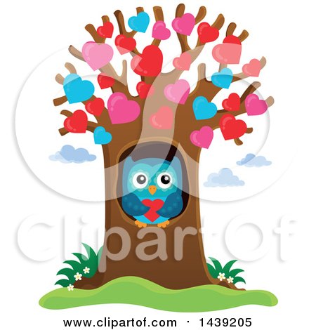 Clipart of a Valentine Owl in a Heart Tree - Royalty Free Vector Illustration by visekart