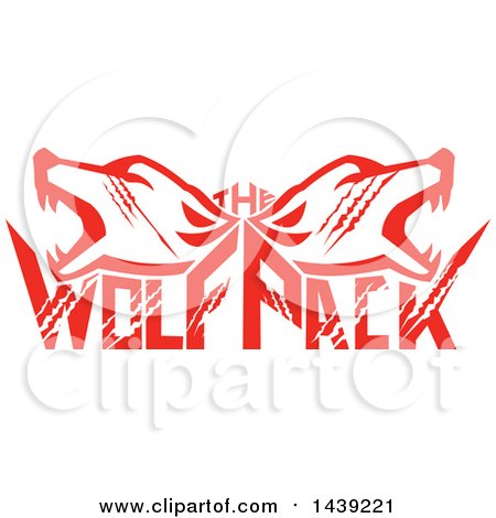 Clipart of Retro Red Wolf Heads over Text - Royalty Free Vector Illustration by patrimonio