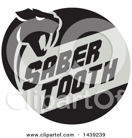 Clipart of a Retro Silhouetted Saber Tooth Tiger Cat with Text in a Circle - Royalty Free Vector Illustration by patrimonio