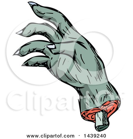 Clipart of a Sketched Severed Zombie Hand - Royalty Free Vector Illustration by patrimonio