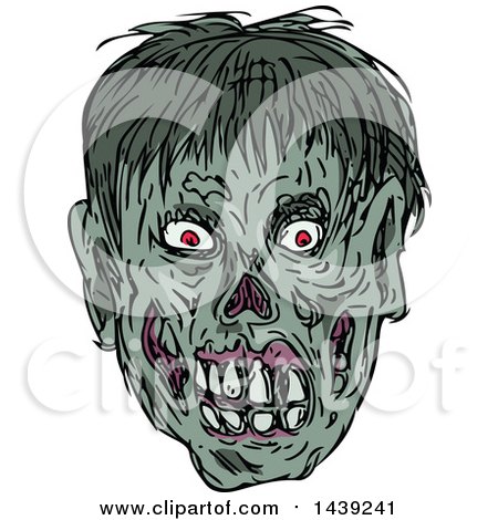 Clipart of a Sketched Zombie Head - Royalty Free Vector Illustration by patrimonio