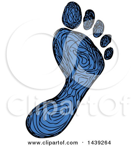 Clipart of a Sketched Blue Foot Print - Royalty Free Vector Illustration by patrimonio