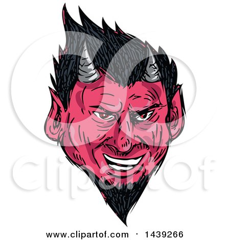 Clipart of a Sketched Horned Demon Face - Royalty Free Vector Illustration by patrimonio