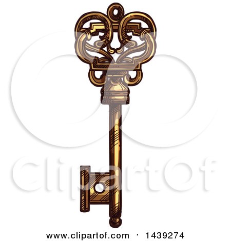 Clipart of a Sketched Ornate Skeleton Key - Royalty Free Vector Illustration by Vector Tradition SM