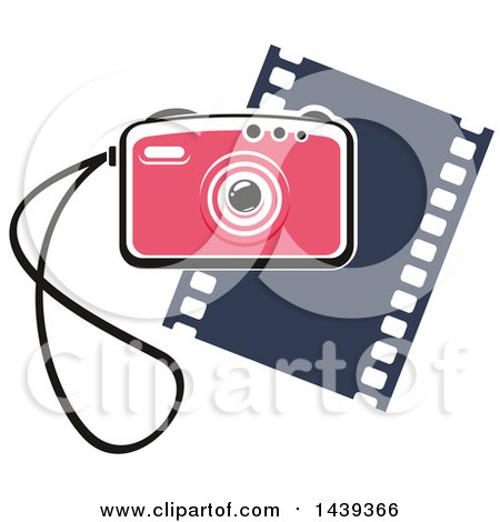 Clipart of a Camera with a Strap over a Film Strip - Royalty Free Vector Illustration by Vector Tradition SM