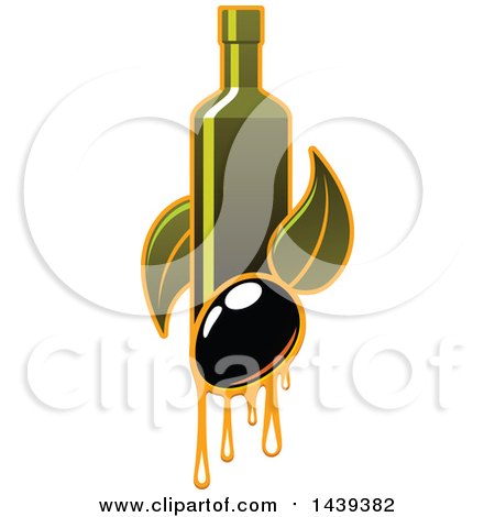 Clipart of a Bottle with a Black Olive and Leaves - Royalty Free Vector Illustration by Vector Tradition SM