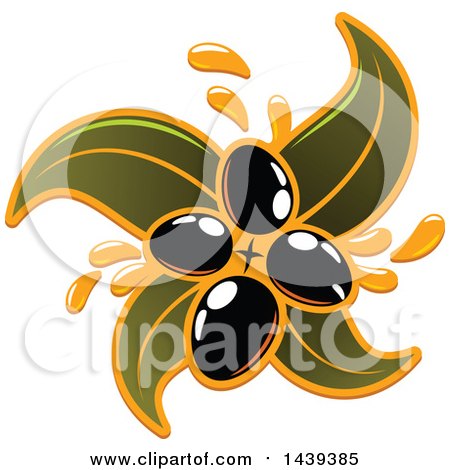 Clipart of Black Olives and Leaves Dripping Oil - Royalty Free Vector Illustration by Vector Tradition SM