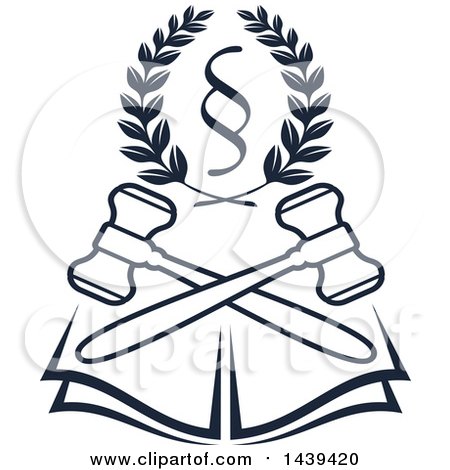 Clipart of a Section Symbol in a Wreath over an Open Book and Crossed Gavels - Royalty Free Vector Illustration by Vector Tradition SM