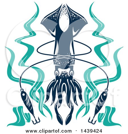 Clipart of a Squid with Seaweed and Hooks - Royalty Free Vector Illustration by Vector Tradition SM