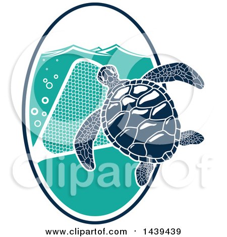 Clipart of a Navy Blue Sea Turtle with a Net - Royalty Free Vector Illustration by Vector Tradition SM