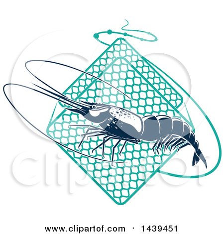 Clipart of a Navy Blue Shrimp and Netting - Royalty Free Vector Illustration by Vector Tradition SM