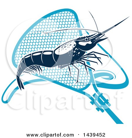 Clipart of a Navy Blue Shrimp and Net - Royalty Free Vector Illustration by Vector Tradition SM