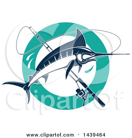 Clipart of a Navy Blue Marlin Fishand a Pole - Royalty Free Vector Illustration by Vector Tradition SM