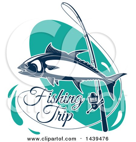 Clipart of a Tuna Fish with a Pole and Fishing Trip Text - Royalty Free Vector Illustration by Vector Tradition SM