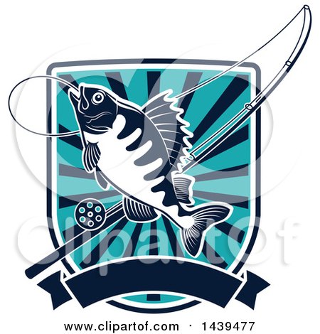 Clipart of a Perch Fish in a Shield with a Fishing Pole - Royalty Free Vector Illustration by Vector Tradition SM