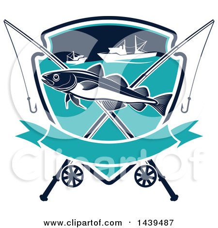 Clipart of a Navaga Fish in a Shield with Boats and Poles - Royalty Free Vector Illustration by Vector Tradition SM