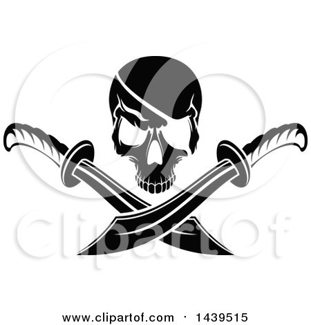 Clipart of a Black and White Pirate Skull with Crossed Swords - Royalty Free Vector Illustration by Vector Tradition SM