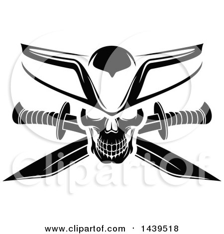 Clipart of a Black and White Captain Pirate Skull with Crossed Swords - Royalty Free Vector Illustration by Vector Tradition SM