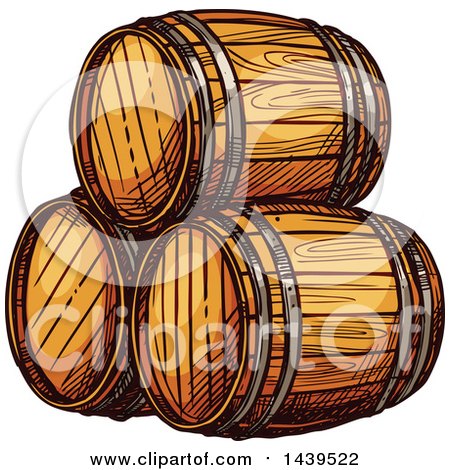 Clipart of Sketched Beer Keg Barrels - Royalty Free Vector Illustration by Vector Tradition SM