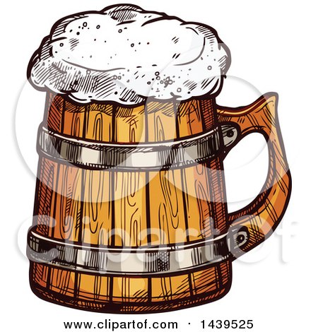 Clipart of a Sketched Wood Beer Mug - Royalty Free Vector Illustration by Vector Tradition SM