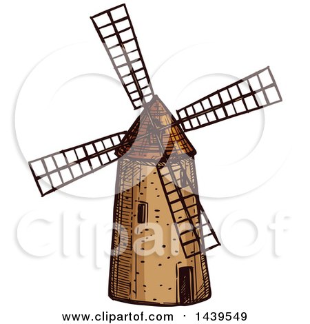 Clipart of a Sketched Old Windmill - Royalty Free Vector Illustration by Vector Tradition SM